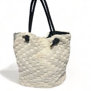 Ecote Boho Crocheted Tufted Woven Cotton Large Soft Market Weekender Tote Bag